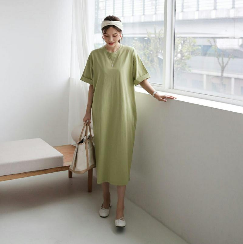 ロールアップワンピース・全3色・b62277 レディース【ops】【ワンピース ロング ロングワンピース 半袖 ハーフスリーブ 