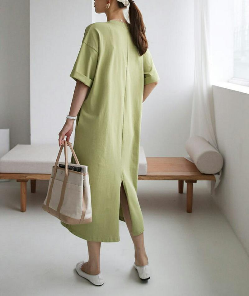 ロールアップワンピース・全3色・b62277 レディース【ops】【ワンピース ロング ロングワンピース 半袖 ハーフスリーブ 