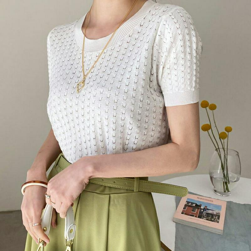 ラウンドパンチングニット・全3色・t62230 レディース【tops】【トップス ニット ニットトップス 半袖 パンチング　パン
