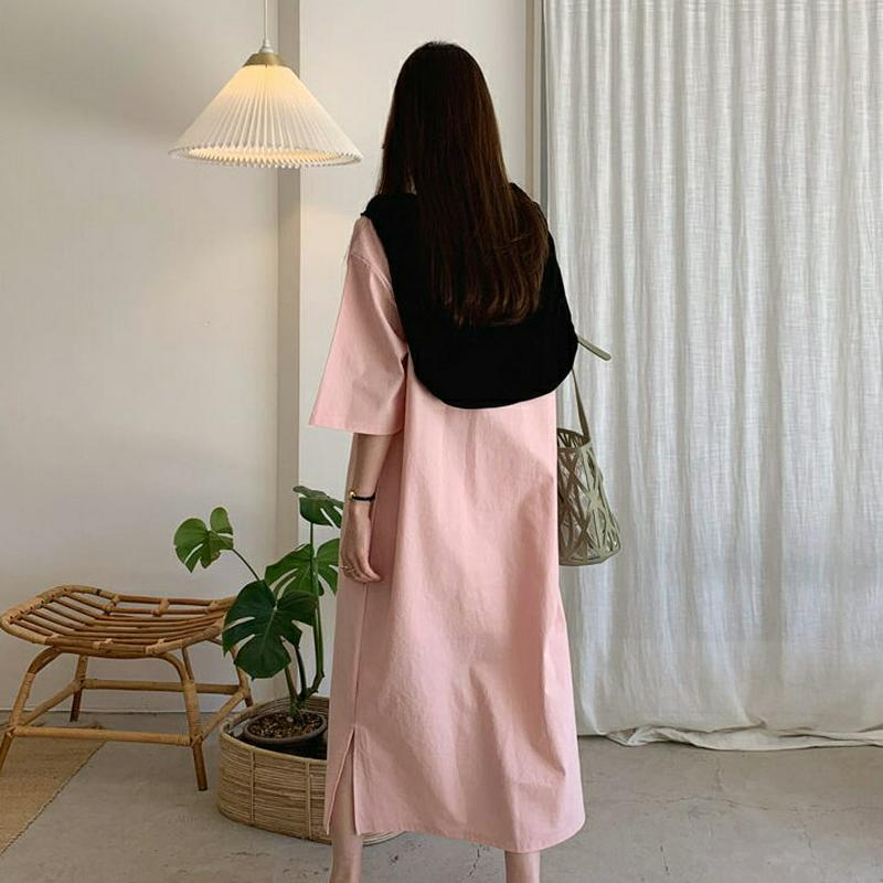 Vネックコットンワンピース・全4色・b62240 レディース【ops】【ワンピース ロング ロングワンピース 七分丈 七分袖 7