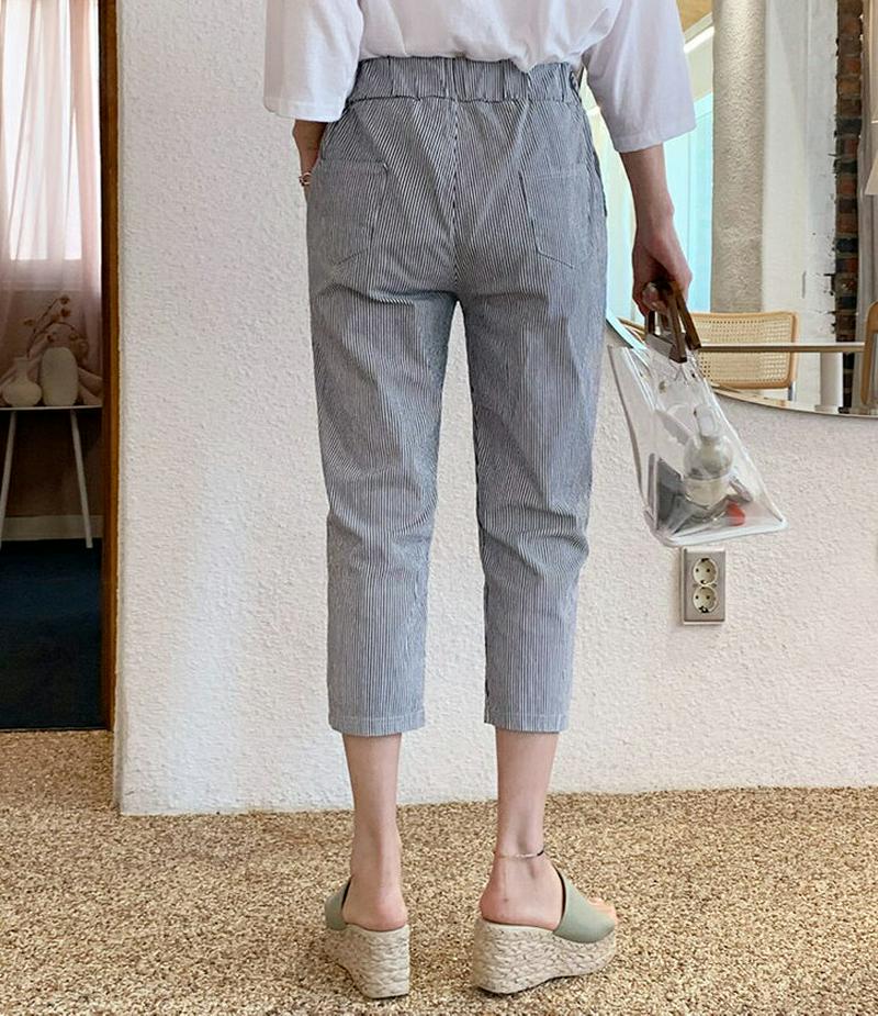 ドロストストライプパンツ・全2色・b62260 レディース【pt】【パンツ ズボン ボトムス ストライプ 柄 ドロスト クロップ