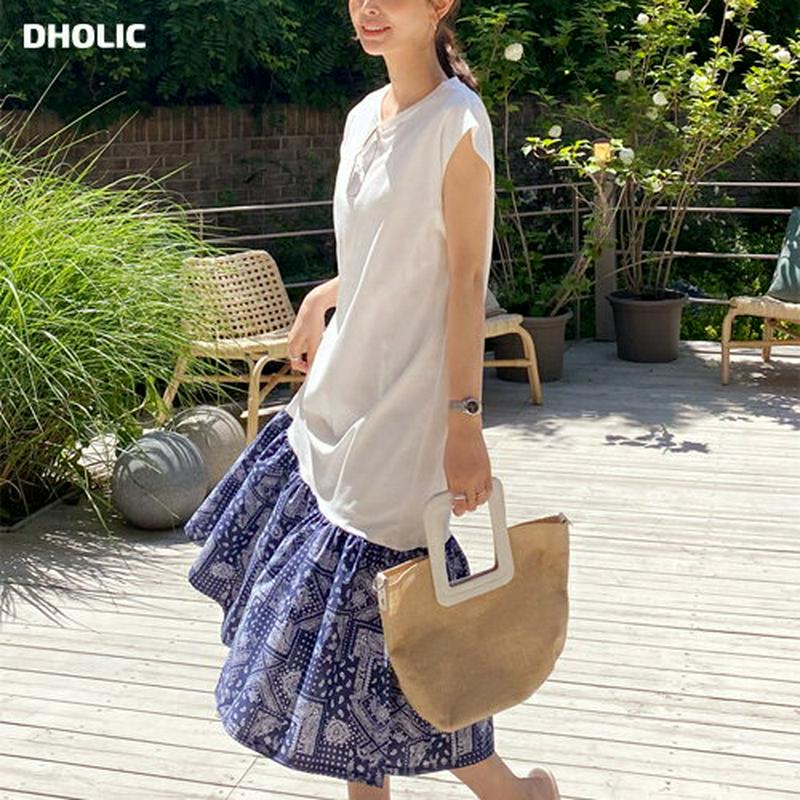 ストラップ付ペイズリーヘムワンピース・全2色・t62244 レディース【ops】【ワンピース ロング ロングワンピース スリーブ