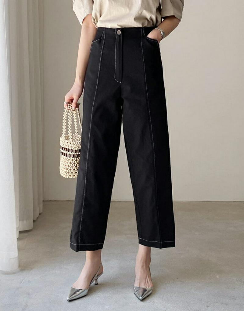 リネン混ステッチパンツ・全2色・t62265 レディース【pt】【パンツ ズボン ボトムス ロングパンツ ステッチ リネン カジ