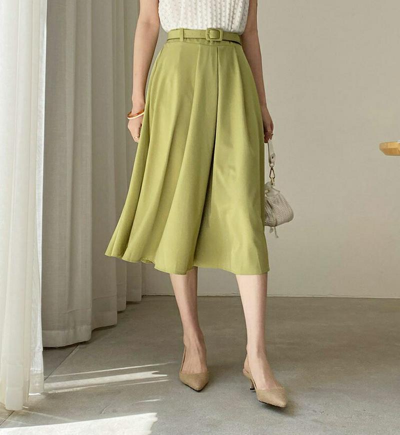 ベルト付フレアスカート・全4色・b62267 レディース【sk】【スカート ミディ丈 ミディスカート フレア フレアスカート 単