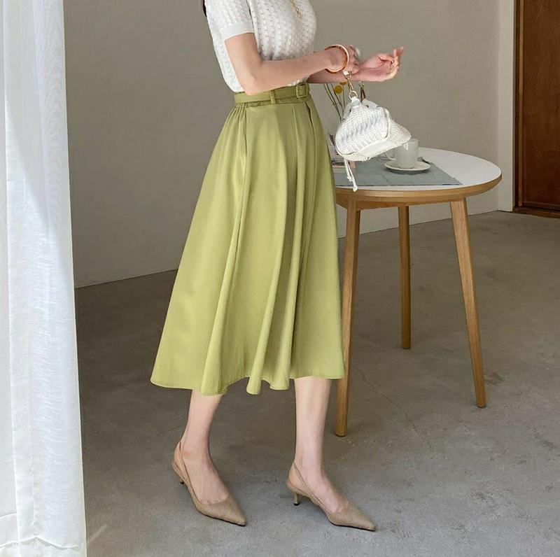 ベルト付フレアスカート・全4色・b62267 レディース【sk】【スカート ミディ丈 ミディスカート フレア フレアスカート 単