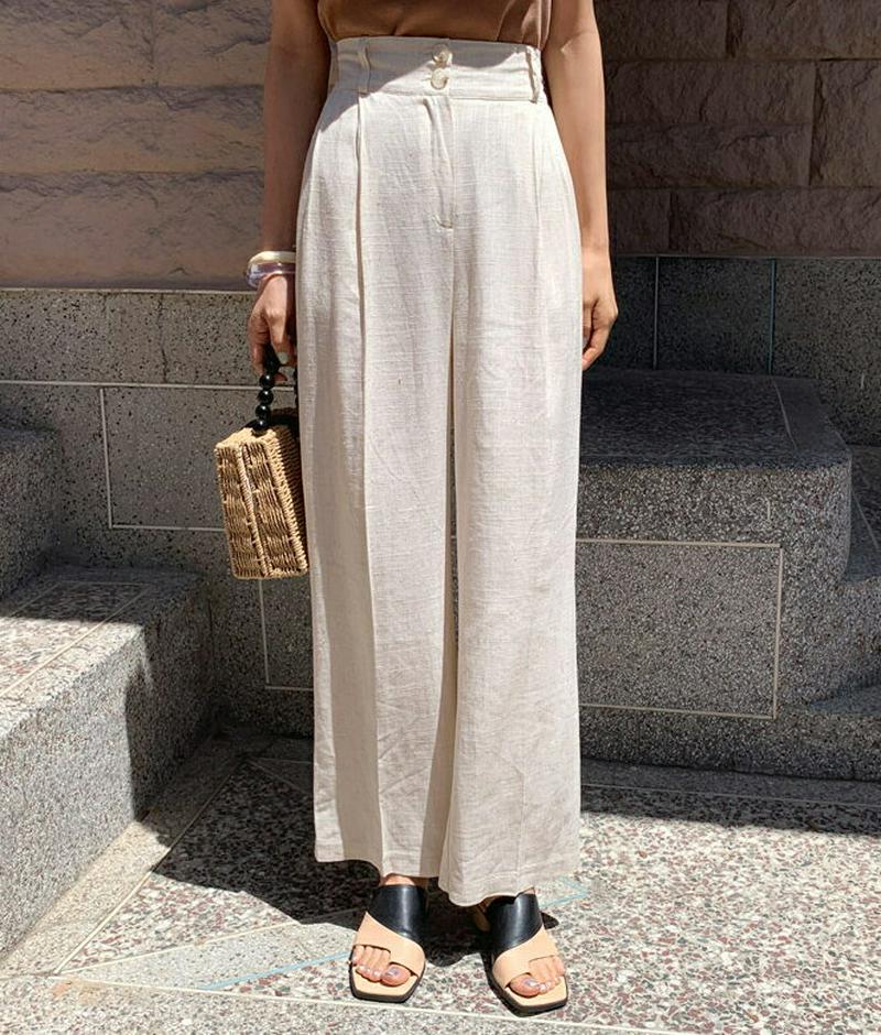 リネン混ツーボタンパンツ・全3色・b59360 レディース【pt】【パンツ ロングパンツ ズボン ボトムス リネン 単色 無地 