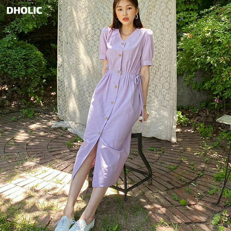 ボタンリボンワンピース・全4色・t59357 レディース【ops】【ワンピース ロング ロングワンピース 半袖 リボン りぼん 