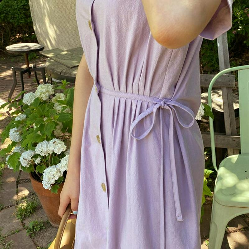 ボタンリボンワンピース・全4色・t59357 レディース【ops】【ワンピース ロング ロングワンピース 半袖 リボン りぼん 