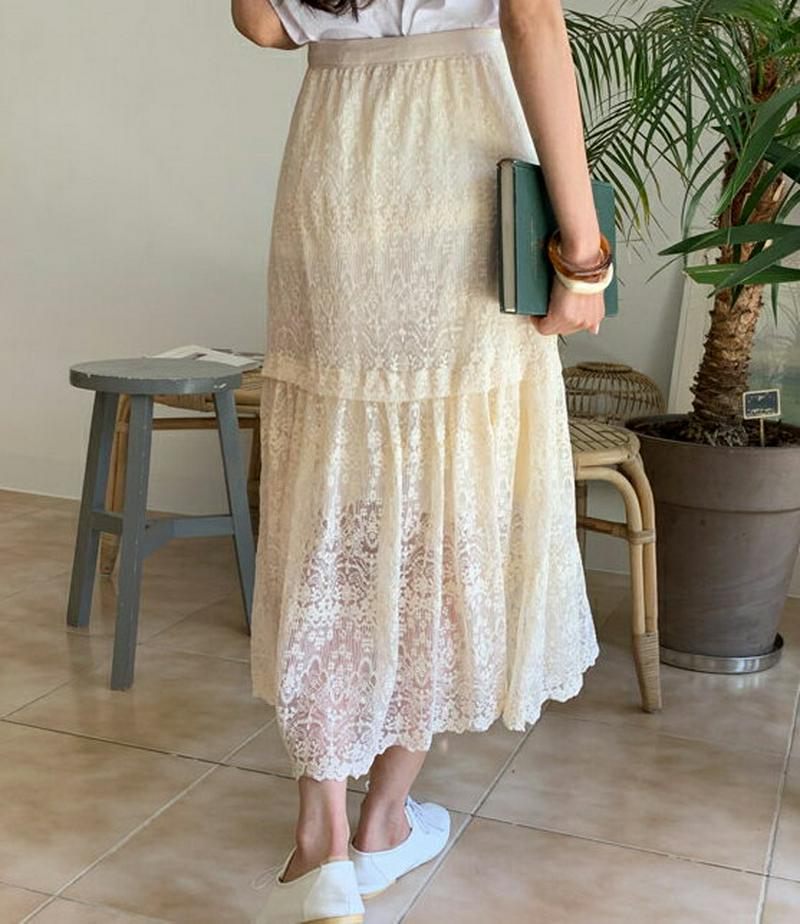 フレアレーススカート・全3色・b59364 レディース【sk】【スカート ロング ロングスカート レース 総レース フレア フレ