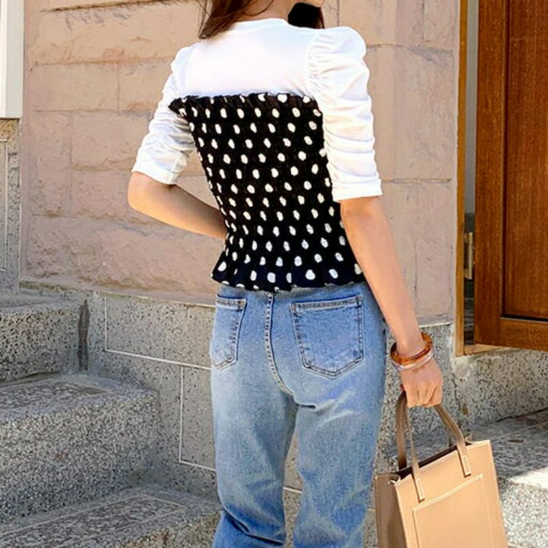ドットシャーリングTシャツ・全2色・t59343 レディース【tops】【トップス Tシャツ 半袖 ハーフスリーブ ドット　柄 
