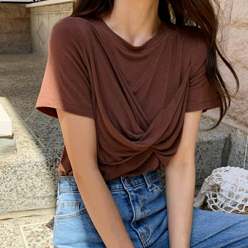ツイストスリムTシャツ・全4色・b59340 レディース【tops】【トップス Tシャツ 半袖 ツイスト 単色 シンプル カジュ