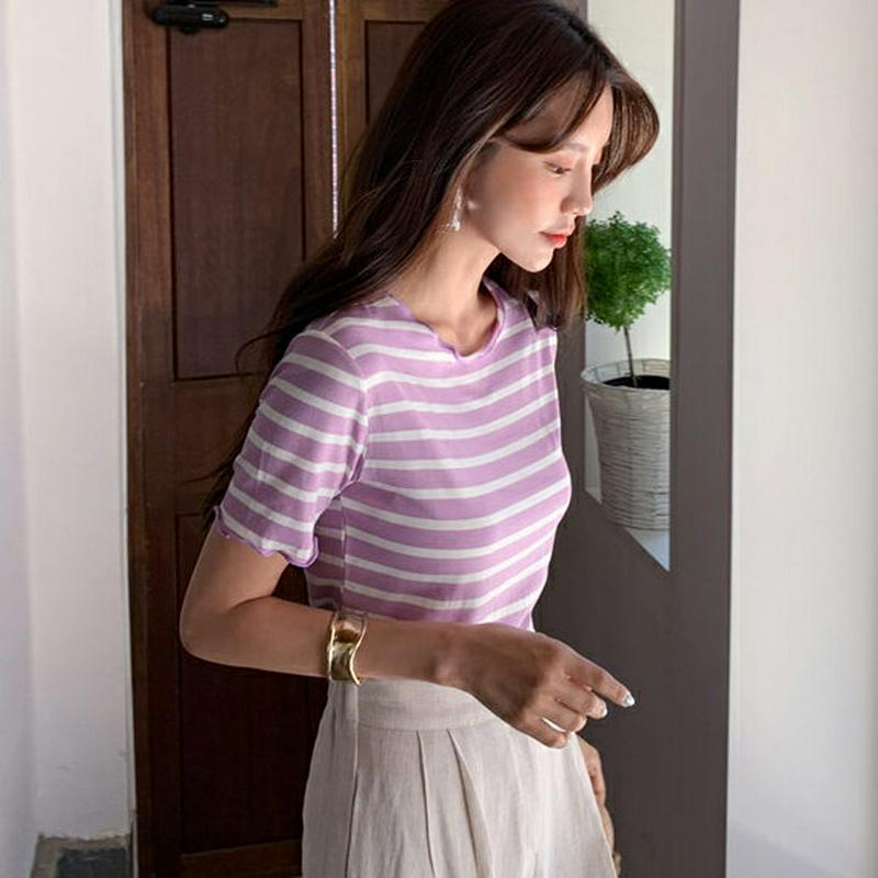 ウェーブボーダーTシャツ・全5色・t59341 レディース【tops】【トップス Tシャツ 半袖 ボーダー 柄 ウェーブ カジュ