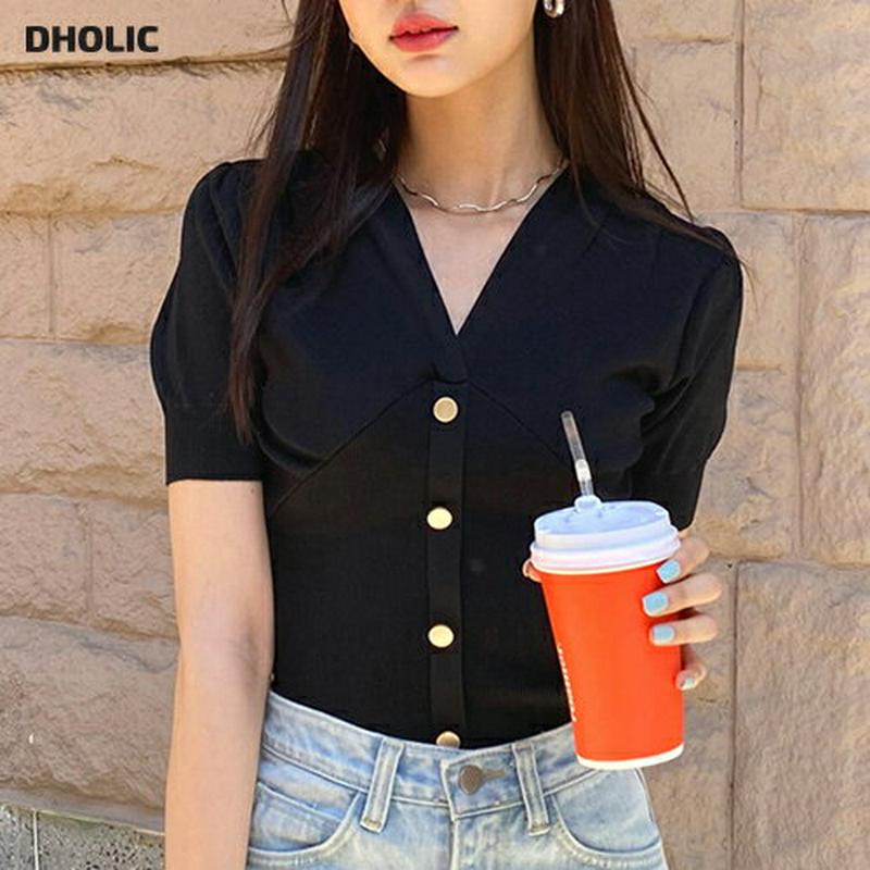 タックVネックボタンニット・全2色・b59352 レディース【tops】【トップス ニット ニットトップス 半袖 Vネック タッ