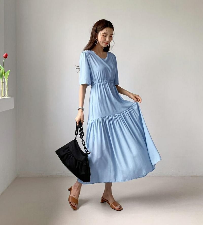 ドロストギャザーワンピース・全3色・t56071 レディース【ops】【ワンピース ロング ロングワンピース 半袖 ハーフスリー