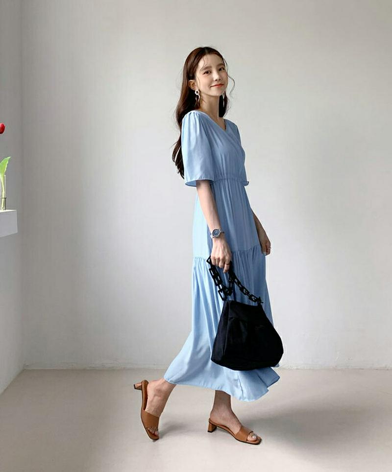 ドロストギャザーワンピース・全3色・t56071 レディース【ops】【ワンピース ロング ロングワンピース 半袖 ハーフスリー