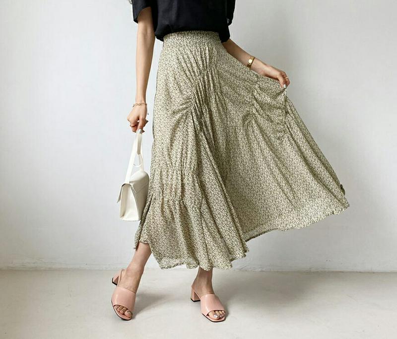 ギャザー小花柄スカート・全2色・b56086 レディース【sk】【スカート ロング ロングスカート 小花柄 花柄 フラワー ギャ