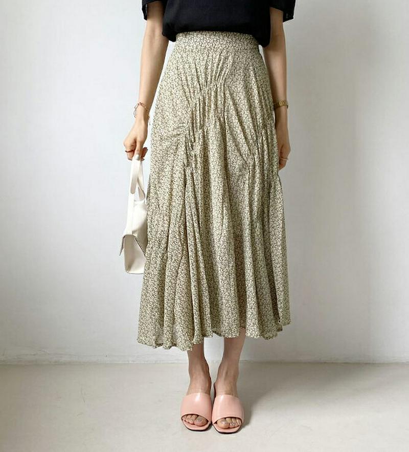 ギャザー小花柄スカート・全2色・b56086 レディース【sk】【スカート ロング ロングスカート 小花柄 花柄 フラワー ギャ