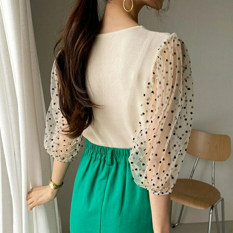 ドットシアースリーブニット・全2色・b56063 レディース【tops】【トップス ニット ニットトップス 透け感 シースルー 