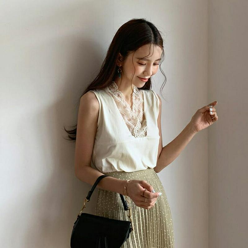 レースVネックスリーブレス・全2色・b56062 レディース【tops】【トップス スリーブレス ノースリーブ レース Vネック