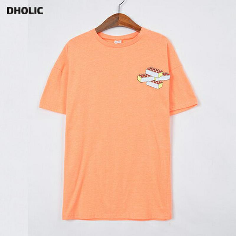 ブロックポイントTシャツ(ネオンオレンジ) p001605 キッズ 【9~17才】【tops】【韓国 ファッション トップス T