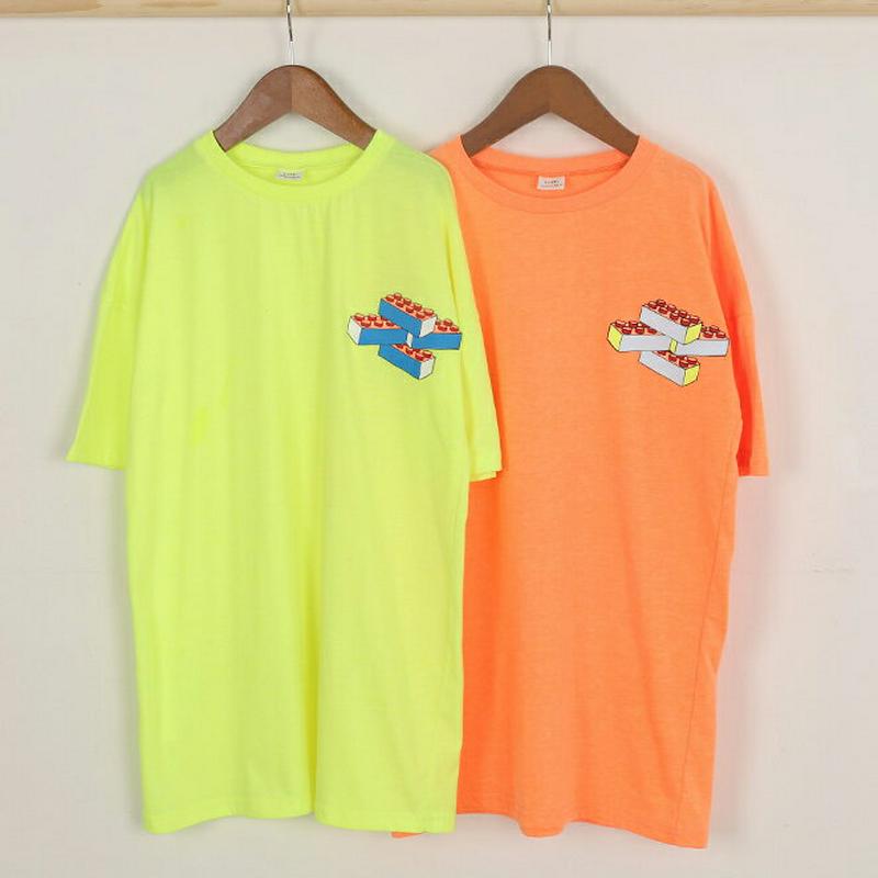 ブロックポイントTシャツ(ネオンオレンジ) p001605 キッズ 【9~17才】【tops】【韓国 ファッション トップス T