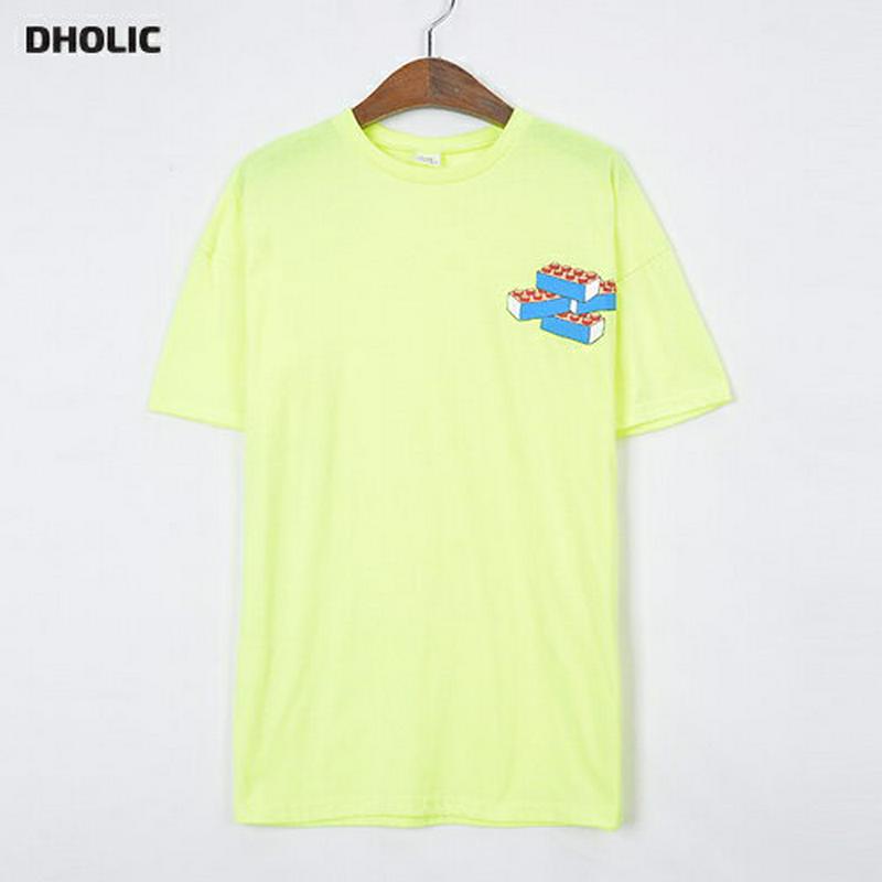 ブロックポイントTシャツ(ネオンイエロー) p001604 キッズ 【9~17才】【tops】【韓国 ファッション トップス T