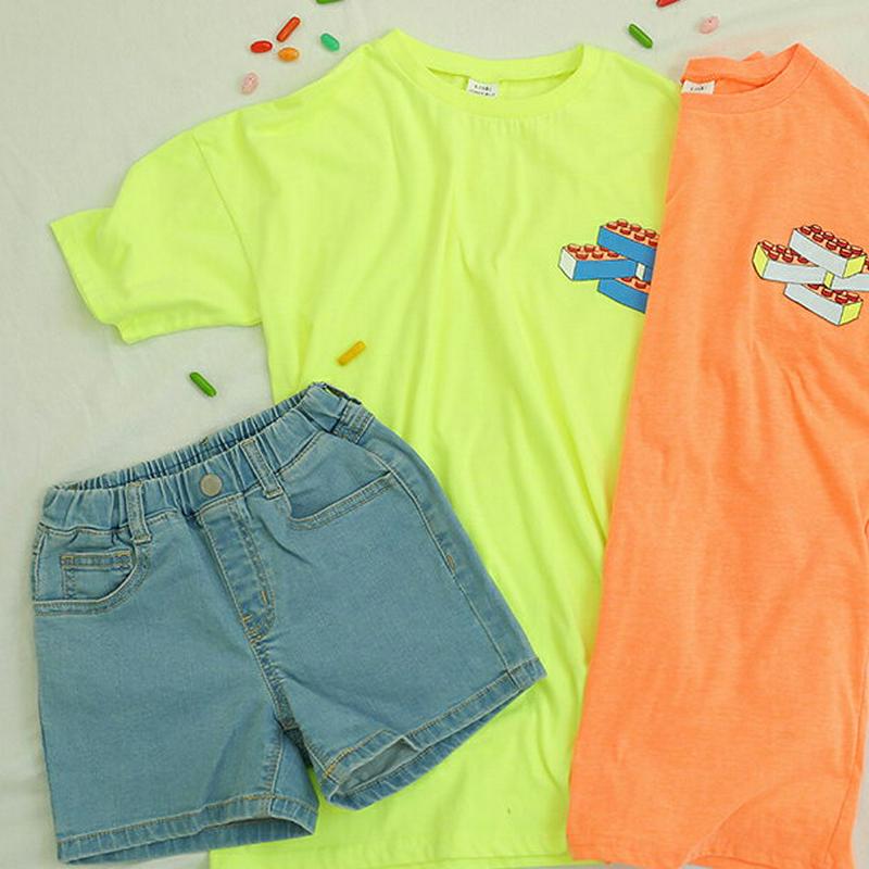 ブロックポイントTシャツ(ネオンイエロー) p001604 キッズ 【9~17才】【tops】【韓国 ファッション トップス T