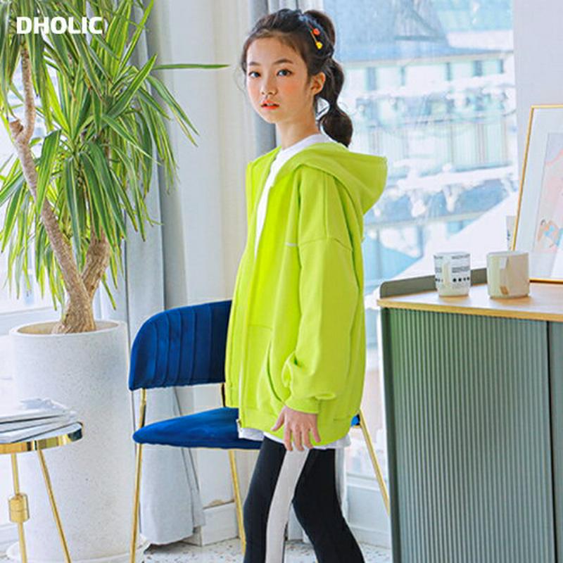 英字フルジップパーカー(ライム) p000976 キッズ 【9~17才】【tops】【韓国 ファッション トップス パーカー フ