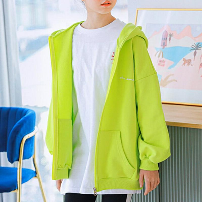 英字フルジップパーカー(ライム) p000976 キッズ 【9~17才】【tops】【韓国 ファッション トップス パーカー フ