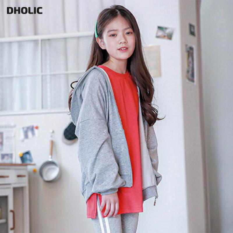 英字フルジップパーカー(ミックスグレー) p000975 キッズ 【9~17才】【tops】【韓国 ファッション トップス パー