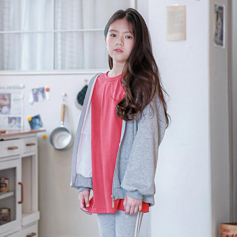 英字フルジップパーカー(ミックスグレー) p000975 キッズ 【9~17才】【tops】【韓国 ファッション トップス パー