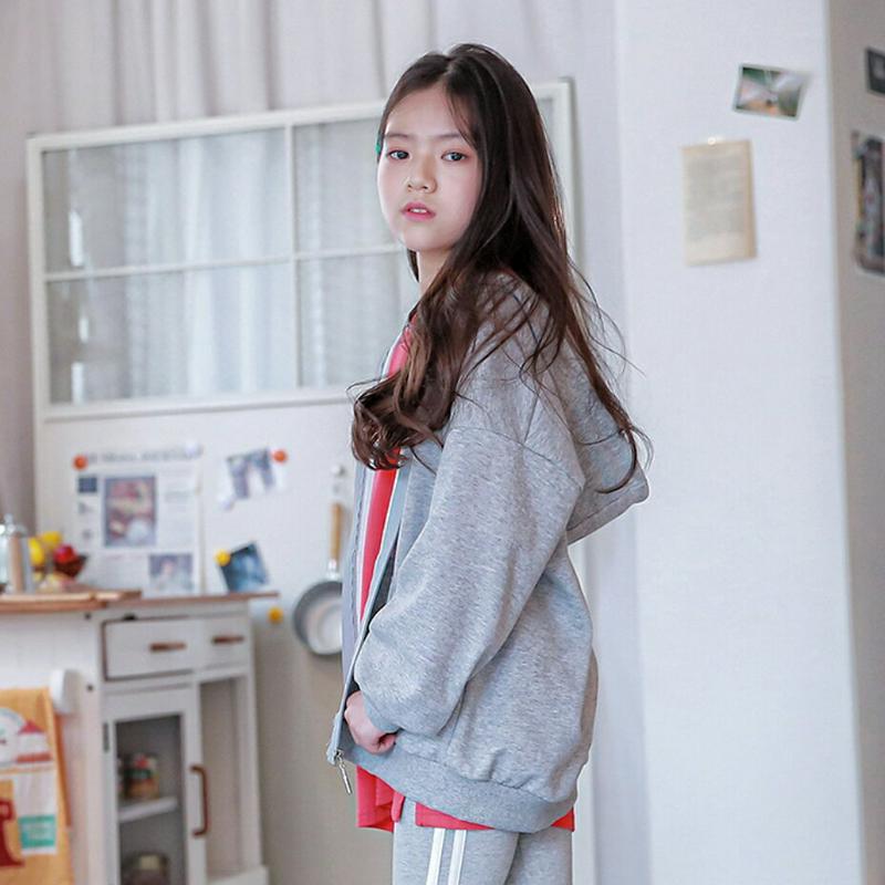 英字フルジップパーカー(ミックスグレー) p000975 キッズ 【9~17才】【tops】【韓国 ファッション トップス パー