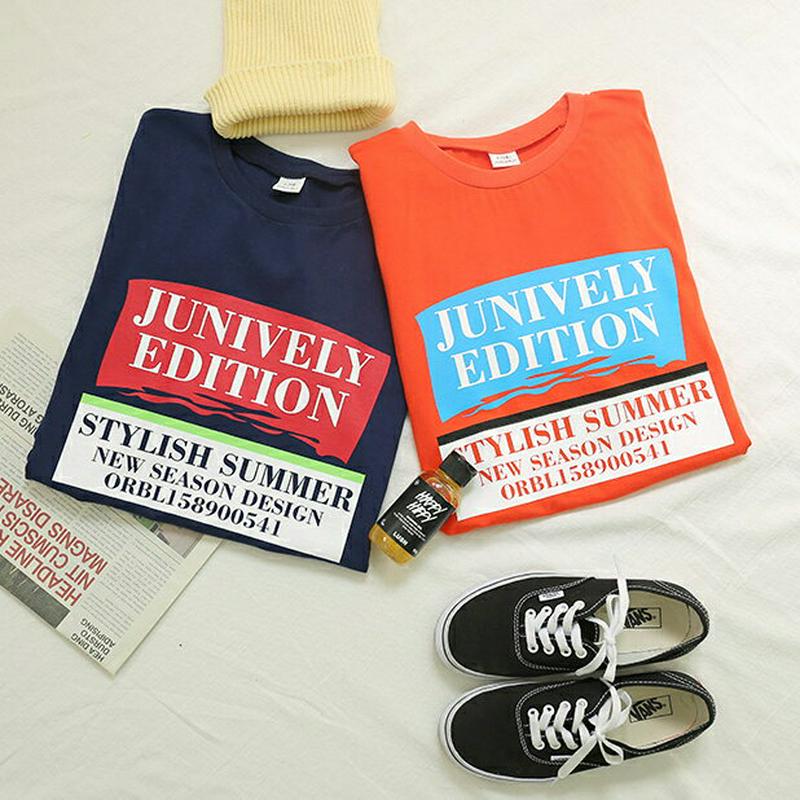 JUNIVELYロゴTシャツ(ネイビー) p001613 キッズ 【9~17才】【tops】【韓国 ファッション トップス Tシ