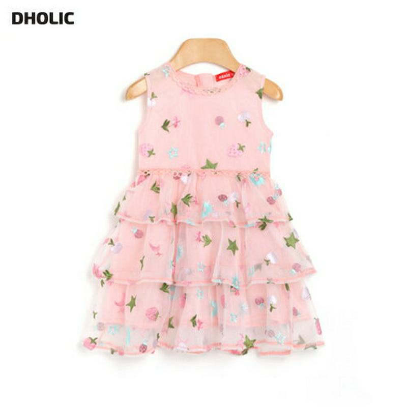 フルーツティアードワンピース p002229 キッズ 【3~8才】【ops】【ワンピース ミディワンピース 膝丈 膝上 ラウンドネック ノースリーブ スリーブレス チュール レース フレア Aライン パターン イチゴ 女の子 子供 乳幼児 春 夏】【KIDS】