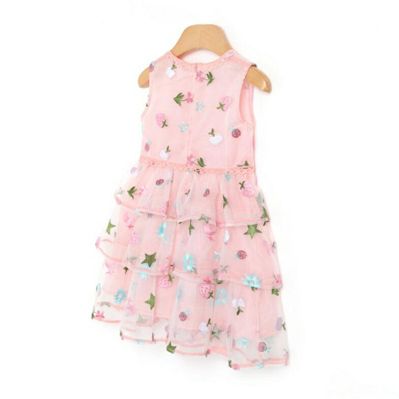 フルーツティアードワンピース p002229 キッズ 【3~8才】【ops】【ワンピース ミディワンピース 膝丈 膝上 ラウンドネック ノースリーブ スリーブレス チュール レース フレア Aライン パターン イチゴ 女の子 子供 乳幼児 春 夏】【KIDS】