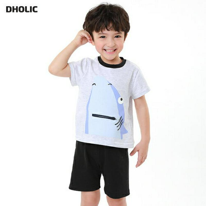 シャークTシャツ&パンツSET p002230 キッズ 【3~8才】【SET】【セット 上下セット Tシャツ 半袖 ハーフスリーブ ラウンドネック ハーフ パンツ 半ズボン 短パン ウエストゴム 柄 パターン 鮫 カットソー 子供 乳幼児 春 夏】【KIDS】