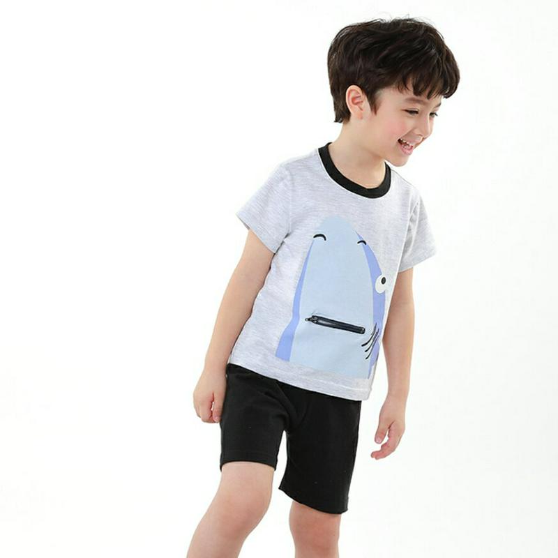 シャークTシャツ&パンツSET p002230 キッズ 【3~8才】【SET】【セット 上下セット Tシャツ 半袖 ハーフスリーブ ラウンドネック ハーフ パンツ 半ズボン 短パン ウエストゴム 柄 パターン 鮫 カットソー 子供 乳幼児 春 夏】【KIDS】