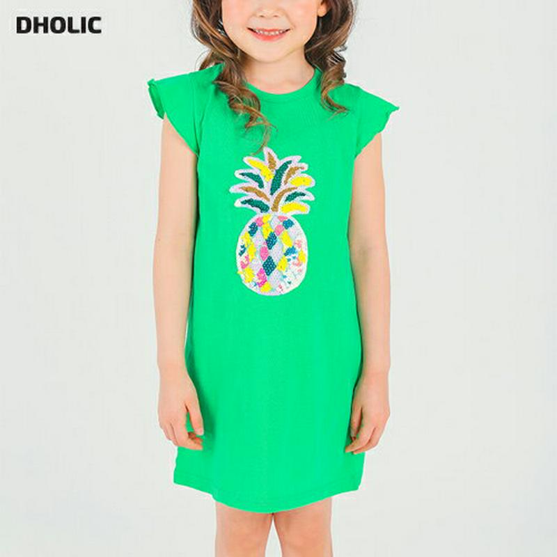 パイナップルフリルスリーブレス p002236 キッズ 【3~8才】【ops】【韓国 ファッション ワンピース ミディワンピース 膝丈 膝上 ラウンドネック キャップスリーブ フレンチスリーブ Hライン カットソー Tシャツ 女の子 子供 乳幼児 春 夏】【KIDS】