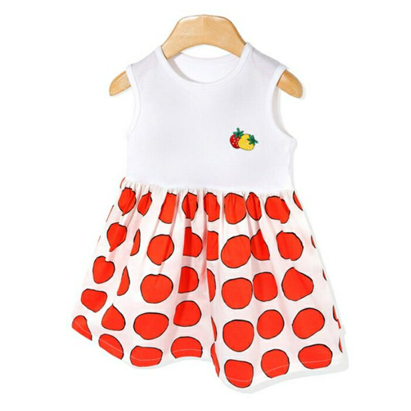 ドットフルーツワンピース p002240 キッズ 【3~8才】【ops】【韓国 ファッション ワンピース ミディワンピース 膝丈 膝上 ラウンドネック フレア ノースリーブ スリーブレス 柄 女の子 子供 子供服 子供用 乳幼児 春 夏】【KIDS】