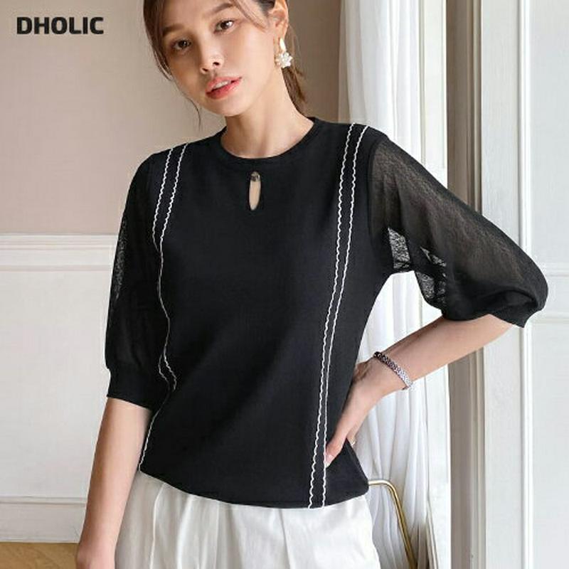 コインポイントウェーブ刺繍ニット・全2色・b62187 レディース【tops】【トップス ニット ニットトップス 七分丈 七分袖