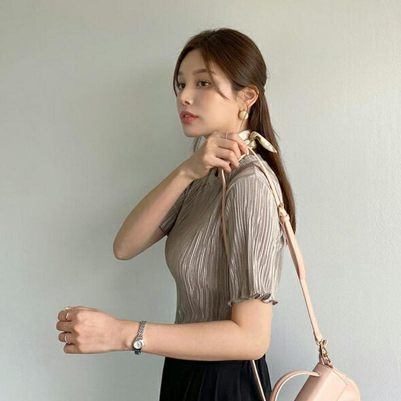 ウェーブプリーツTシャツ・全5色・t62204 レディース【tops】【トップス Tシャツ 半袖 ウェーブ ハーフスリーブ プリ