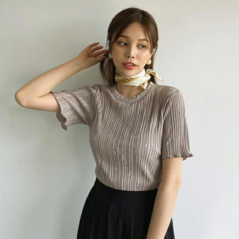 ウェーブプリーツTシャツ・全5色・t62204 レディース【tops】【トップス Tシャツ 半袖 ウェーブ ハーフスリーブ プリ