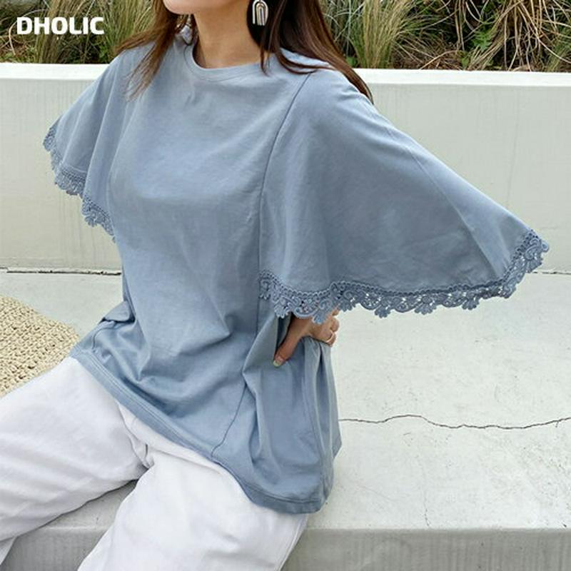 レースフレアスリーブTシャツ・全3色・b62194 レディース【tops】【トップス Tシャツ 半袖 ハーフスリーブ レース フ
