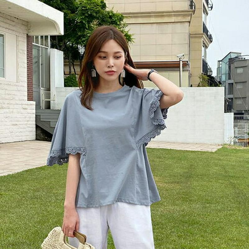 レースフレアスリーブTシャツ・全3色・b62194 レディース【tops】【トップス Tシャツ 半袖 ハーフスリーブ レース フ