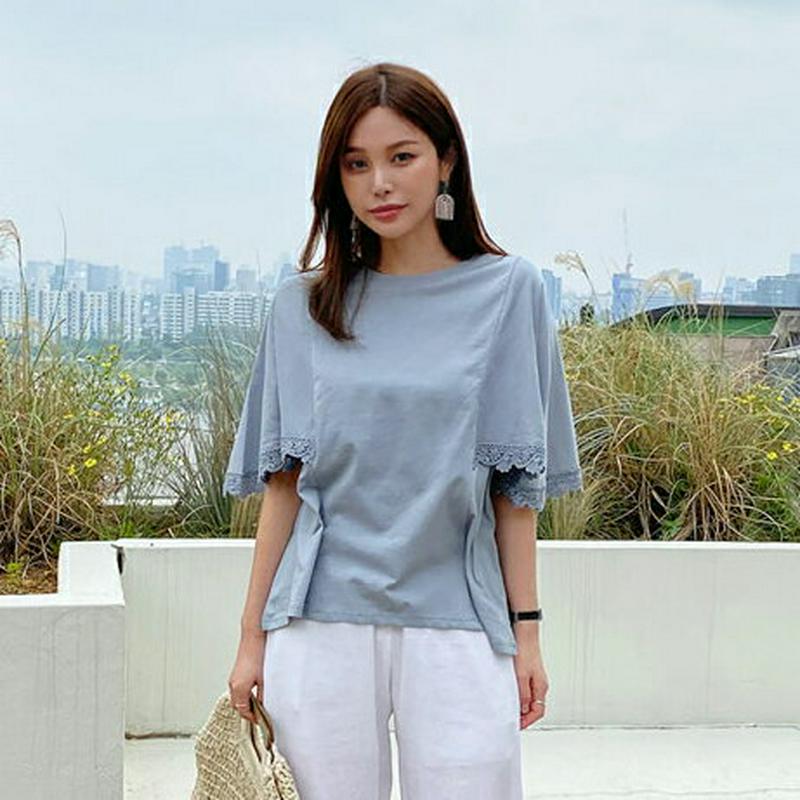 レースフレアスリーブTシャツ・全3色・b62194 レディース【tops】【トップス Tシャツ 半袖 ハーフスリーブ レース フ