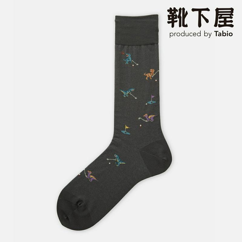 【あす楽】【Tabio MEN】 メンズ【父の日】恐竜ゴルフ柄 レギュラー丈 / 靴下屋 靴下 タビオ くつ下 クルー ギフト 