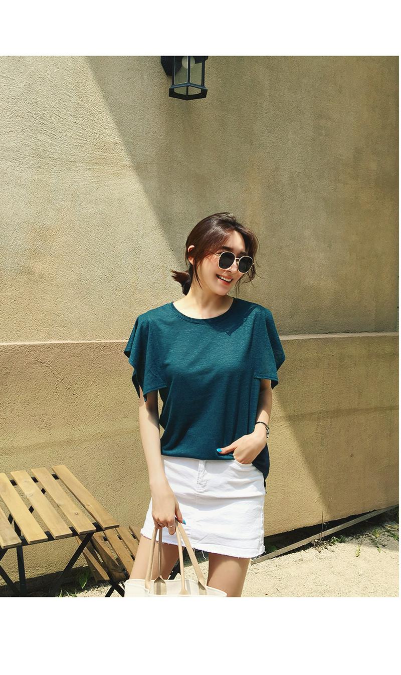 ラッフル袖ラウンドネックTシャツ