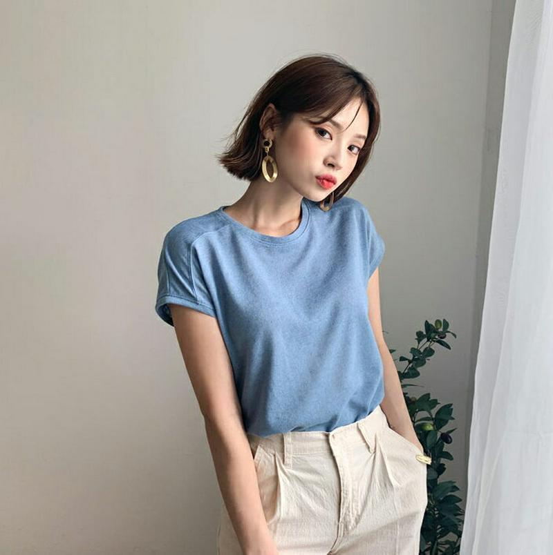 リネン混フレンチスリーブTシャツ・全4色・t59579 レディース【tops】【トップス Tシャツ フレンチスリーブ ショートス