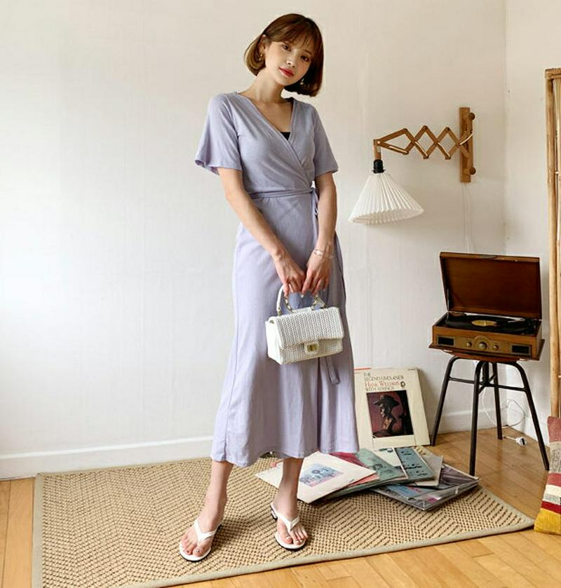 ラップフレアワンピース・全3色・t59577 レディース【ops】【ワンピース ロング ロングワンピース 半袖 ハーフスリーブ 