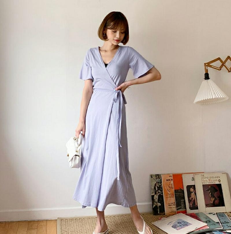 ラップフレアワンピース・全3色・t59577 レディース【ops】【ワンピース ロング ロングワンピース 半袖 ハーフスリーブ 